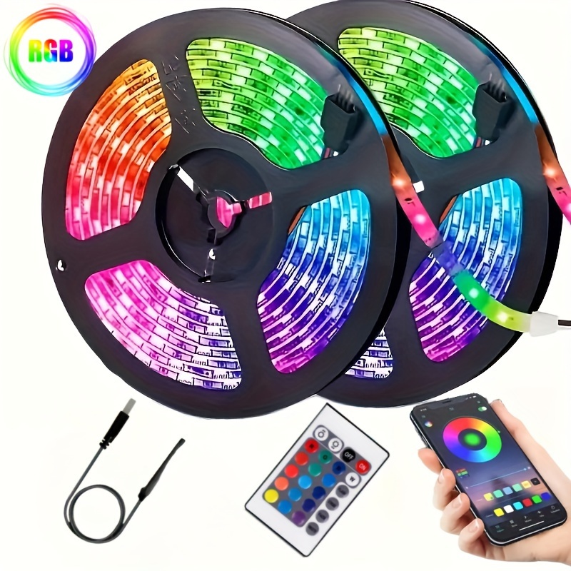Tira de luces LED de 65.6 pies/20 m, largas, sincronización de música  inteligente, RGB 5050, cambia de color, con conexión Bluetooth, por  aplicación