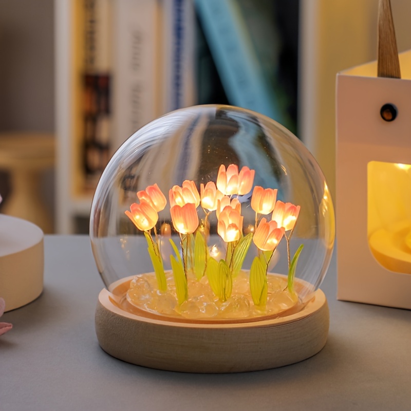 Lámpara y espejo 2 en 1, lámpara de decoración de habitación de tulipanes  para bricolaje, kit de material con pilas, adornos cálidos para familiares  y