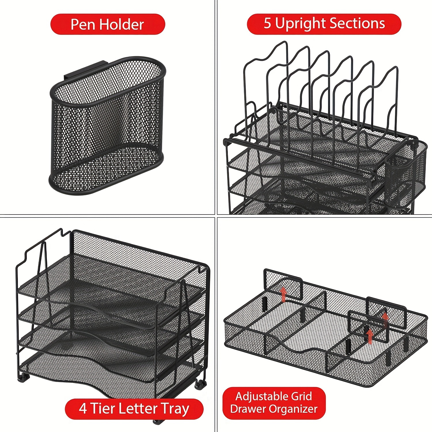 Mesh Office Organizer for Desk Desk Organizer with 4 Tiers and Sliding