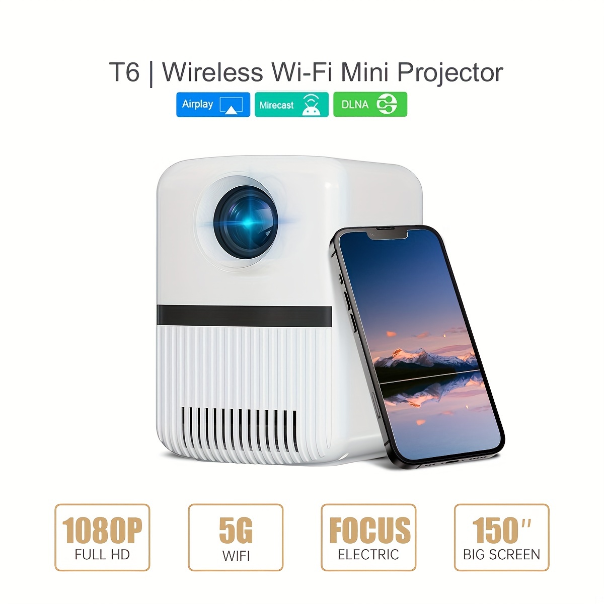 Projecteur, Mini Projecteur 5G WiFi, Videoprojecteur Full HD 1080P