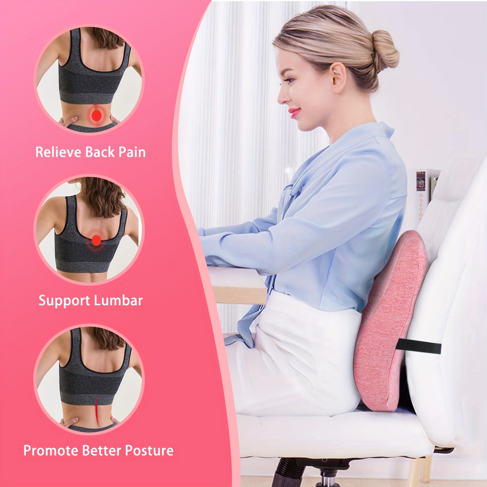 Lumbar Support Pillow For Office Chair Back Support Pillow For Chair Car  Seat Back Support Ergonomic Back Chair Pillow Desk Chair Back Cushion For