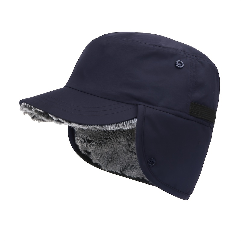 Luiwoon Mens Winter Hat with Brim Warm Earflaps Hat Faux Fur Baseball Cap