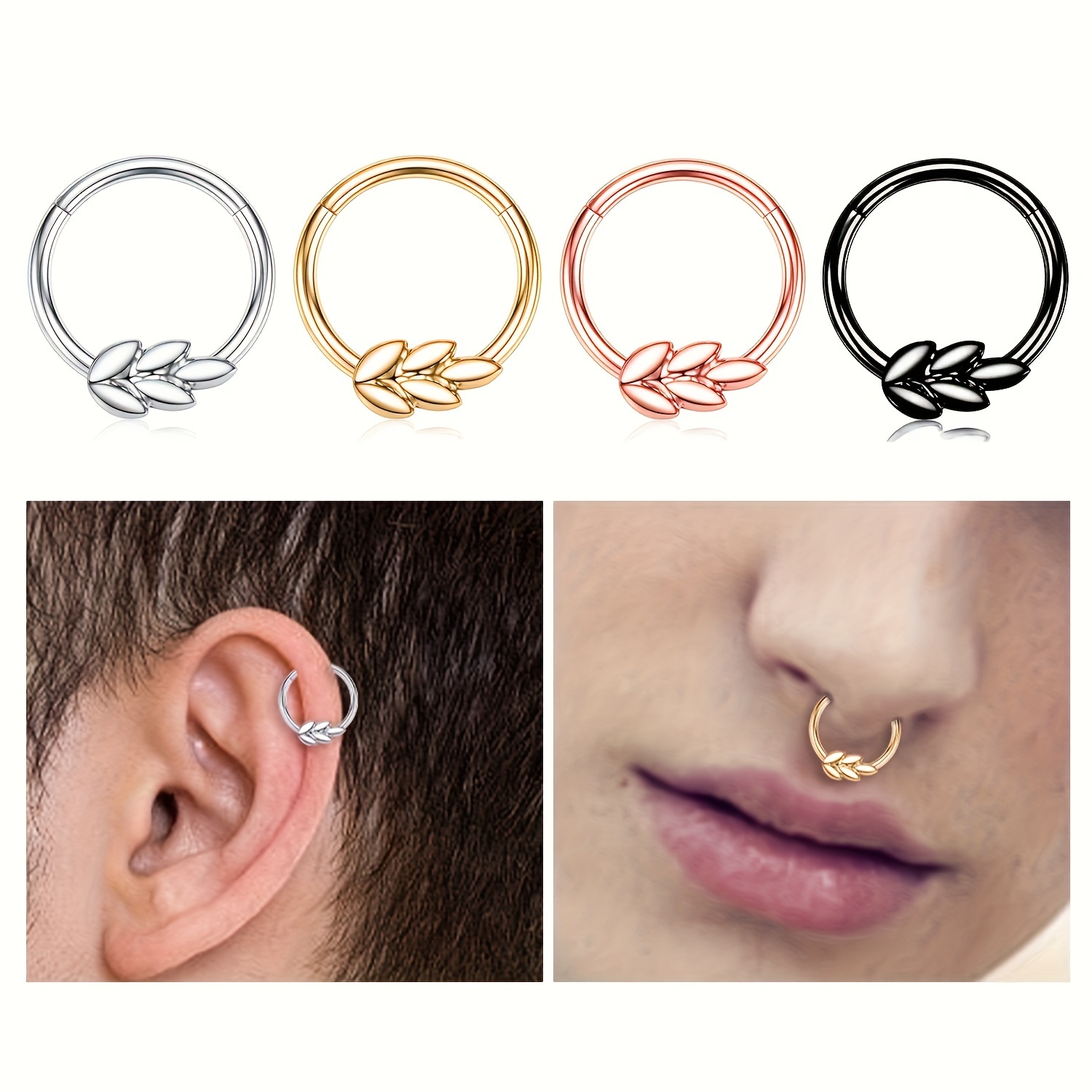Stainless Steel Hoop Nose Ring Wheat Ear Cartilage Earrings - Temu