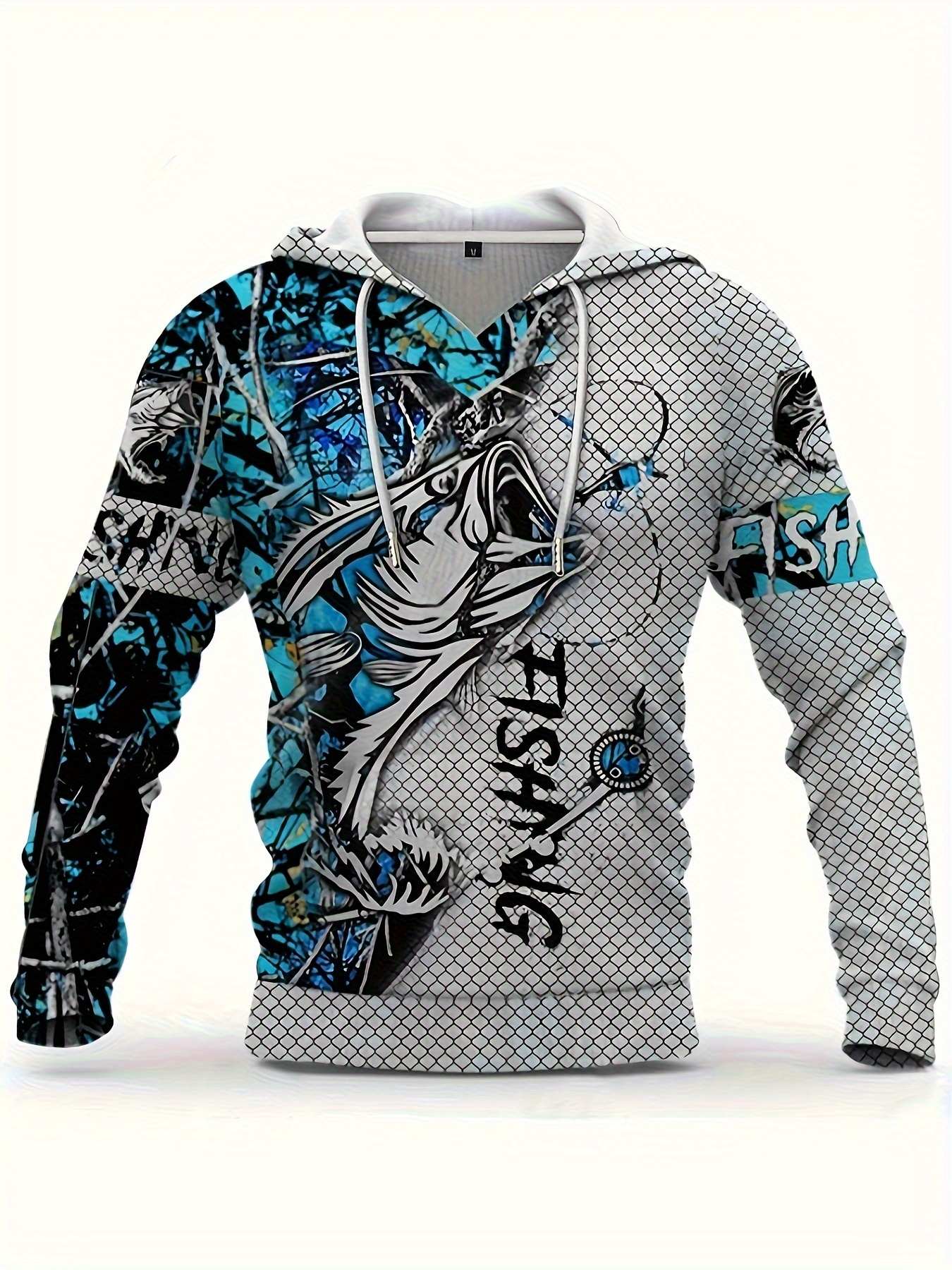 Men's Casual Fishing Pattern 3D Print Hooded Sweatshirt, Fishing Hoodies For Men,men Sweatshirt,Sports & Outdoors