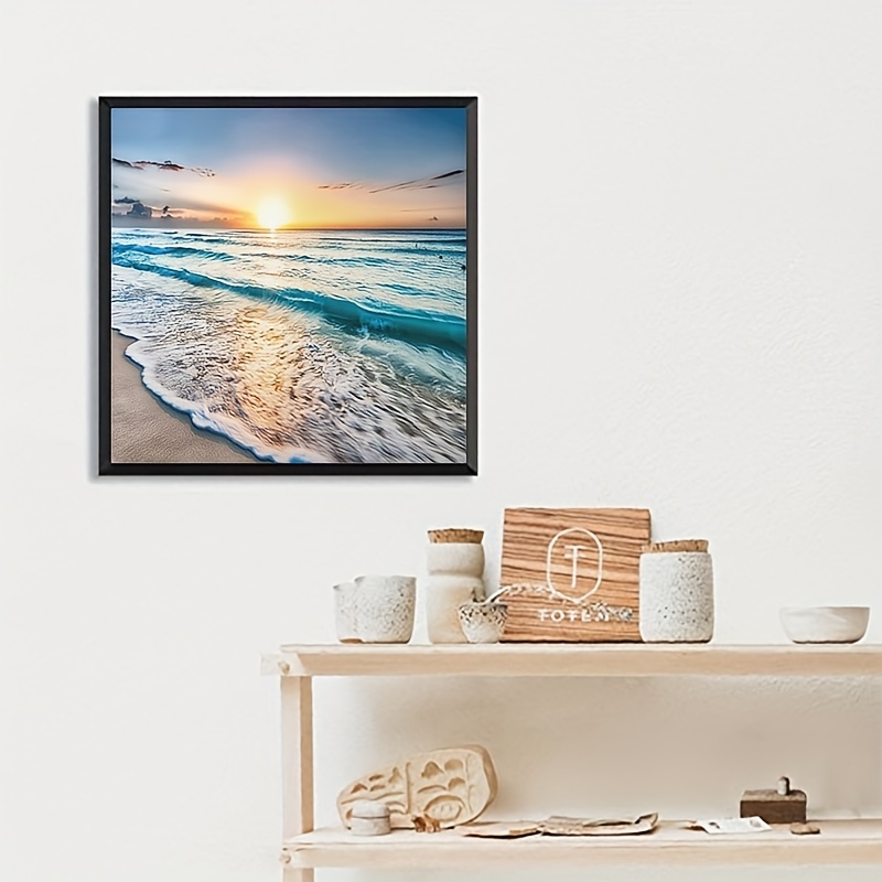 Diy 5d Diamond Painting Sun Beach Wave Full Faux Diamond - Temu