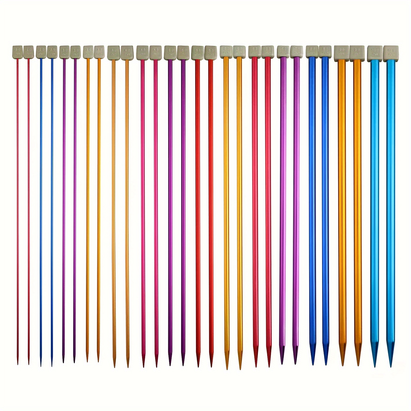 28 Pieces/ 14 Pairs Knitting Needles Set, Colored Straight Single Pointed  Metal Knitting Needles, 14 Sizes from 2 mm-10 mm, 13.8 Inch Long with