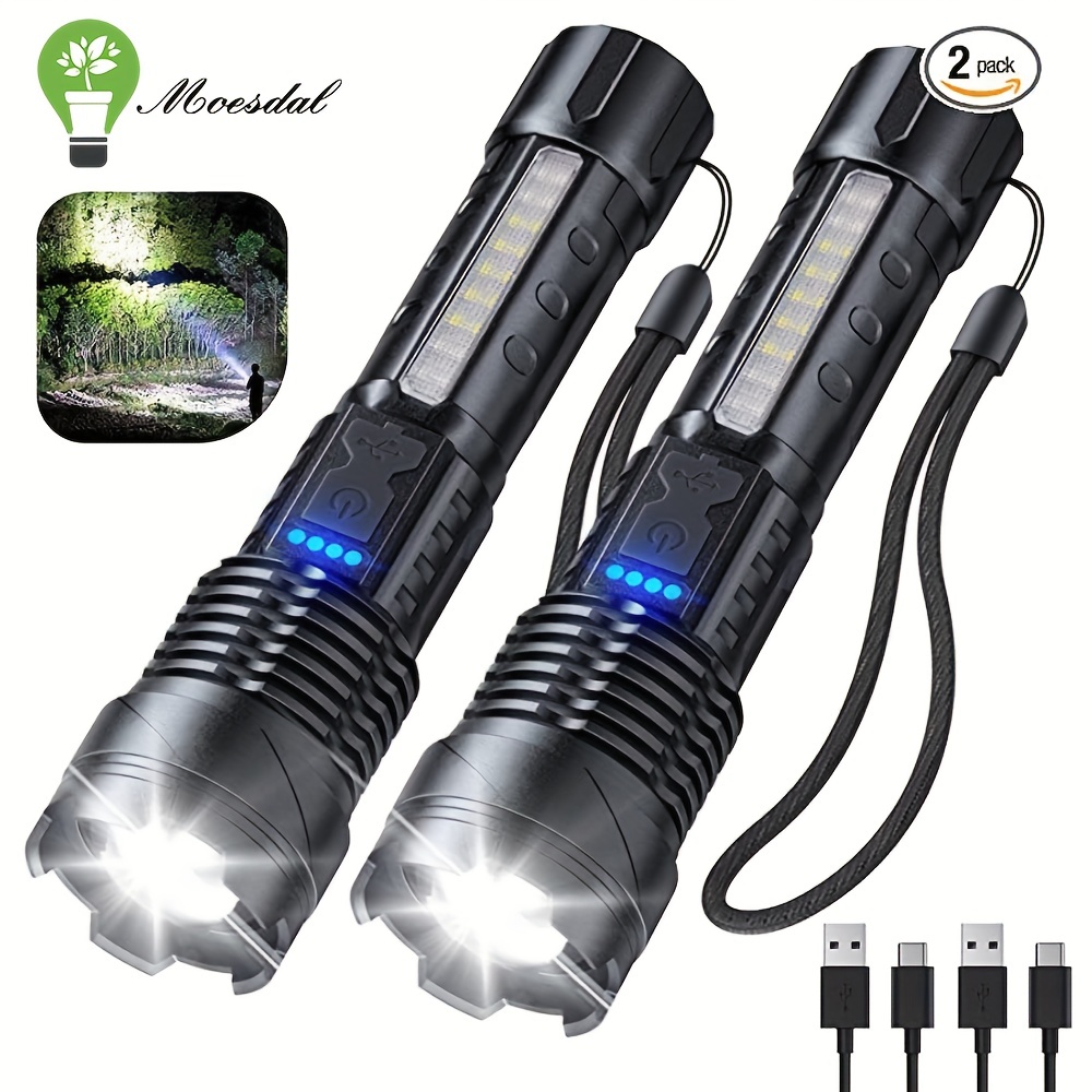 

Rechargeable Waterproof Led Flashlight With Side Light - 7 Modes For Camping, Fishing, Hiking - Powerful Xhp50/gt10 Bulbs - Zoomable Torch