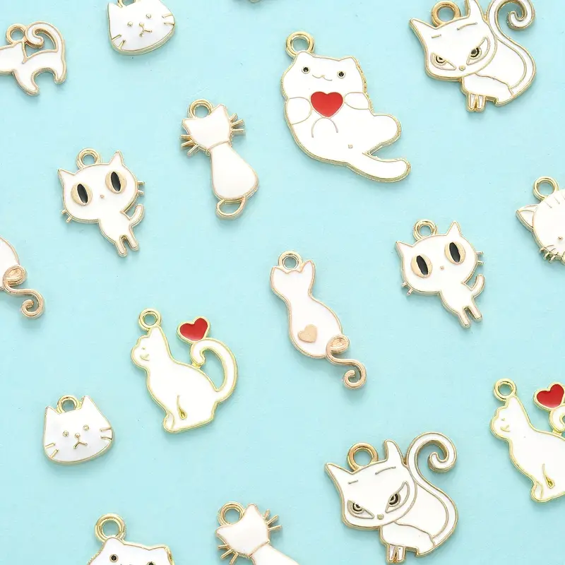 50pcs 10 Styles Alloy Enamel White Cat Charms Mixed Styles Cute Animal Charms Cartoon Kitten Charms Bulk for Bracelets Necklace Jewelry Making,Temu