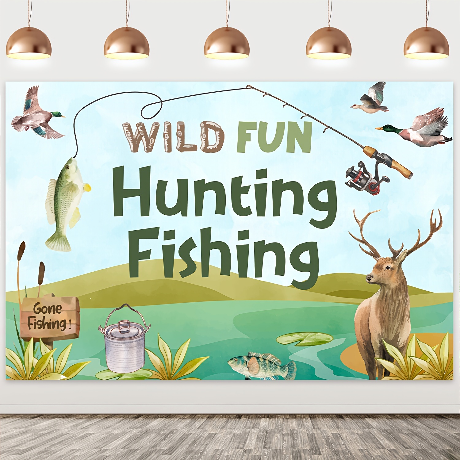 1pc Wild Fun Hunting Fishing Theme Birthday Party Backdrop Party  Decoration, Hanging Home Decoration, Wall Decoration, Atmosphere  Decoration, Holiday