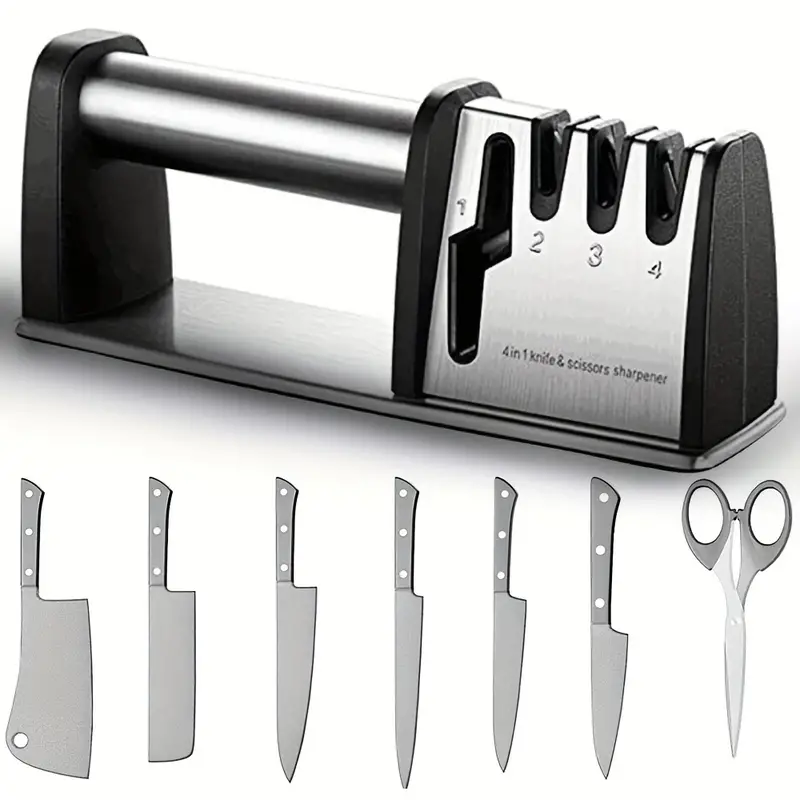 Knife Sharpeners, Best 4 in 1 Manual Kitchen Knives & Scissor Sharpeners, 4  - Stage Knife Sharpening System with Diamond Steel, Ceramic Stone