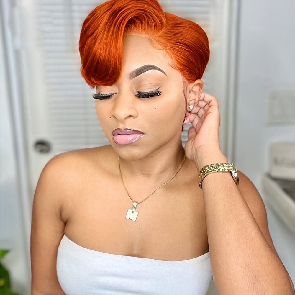 Brazilian Pixie Cut Human Hair Wig T Part Lace Wig Short Wigs Human Hair  Straight Lace Wig Orange Human Hair Wigs | Shop On Temu And Start Saving |  Temu