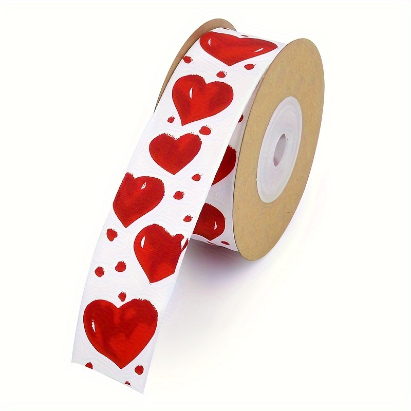 6 Rolls Valentine Ribbon Love Heart Printed Grosgrain Ribbons Red and White  Gift Wrap Ribbons Valentine's Day Wired Ribbon for DIY Crafts Wrapping