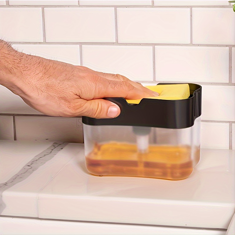 Dispenser di sapone per piatti e porta spugna da 1 pezzo, scatola dispenser  per liquidi con tampone di pulizia in spugna, bottiglia di lozione per il