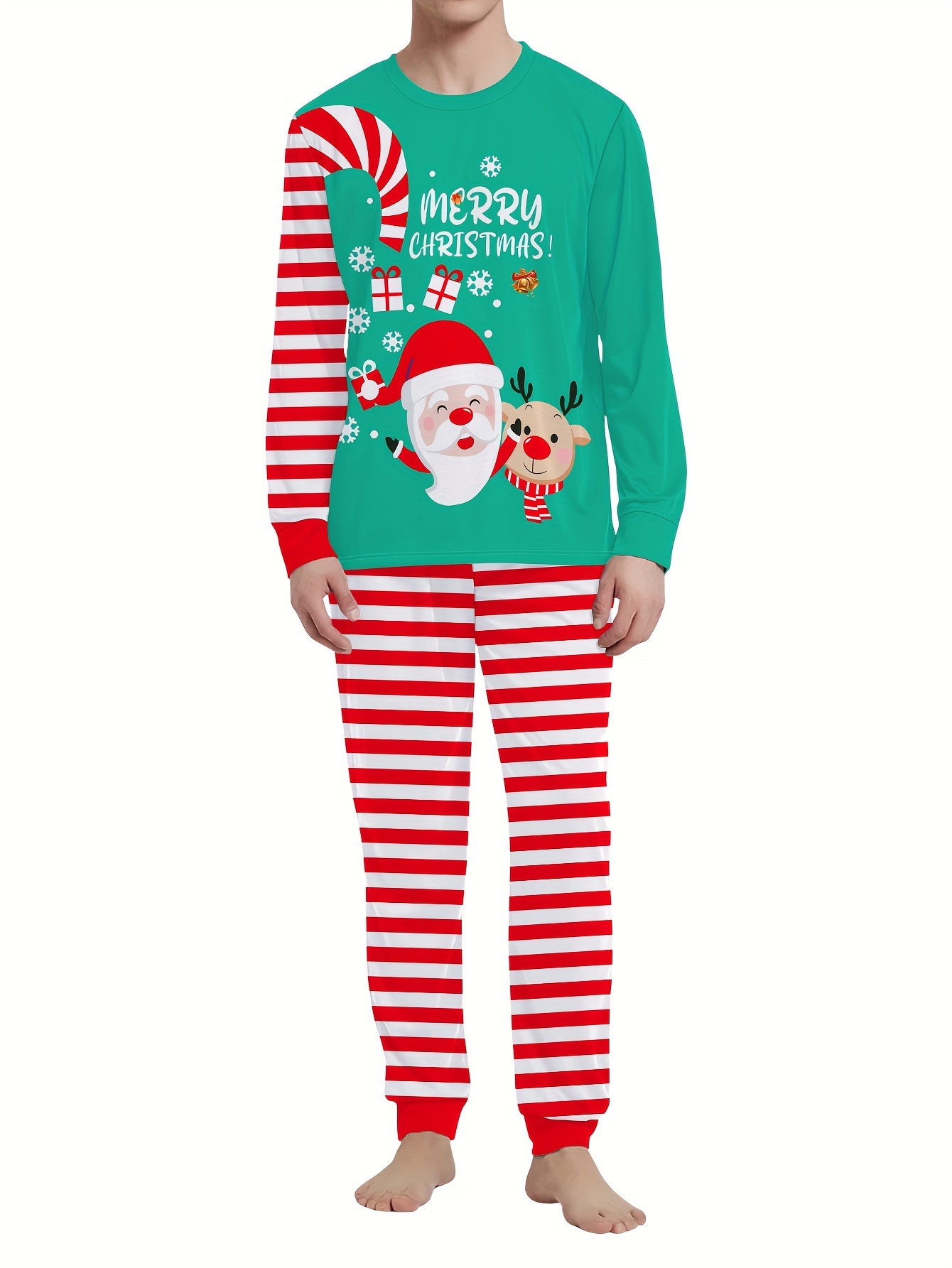 Christmas Graphic Print Pajama Set Long Sleeve Crew Neck Top - Temu