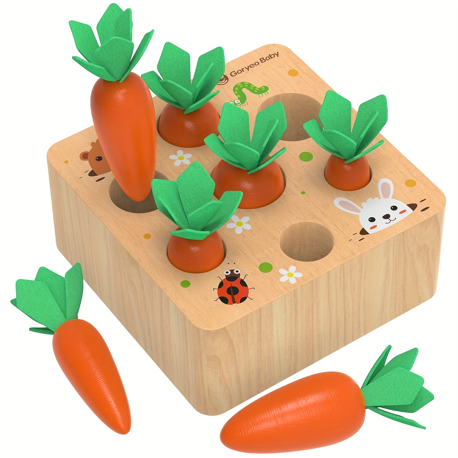 Jouets Montessori pour les tout-petits de 1, 2 et 3 ans, jeu de récolte de  carottes en bois pour les bébés garçons et filles de 12 à 18 mois, cadeaux