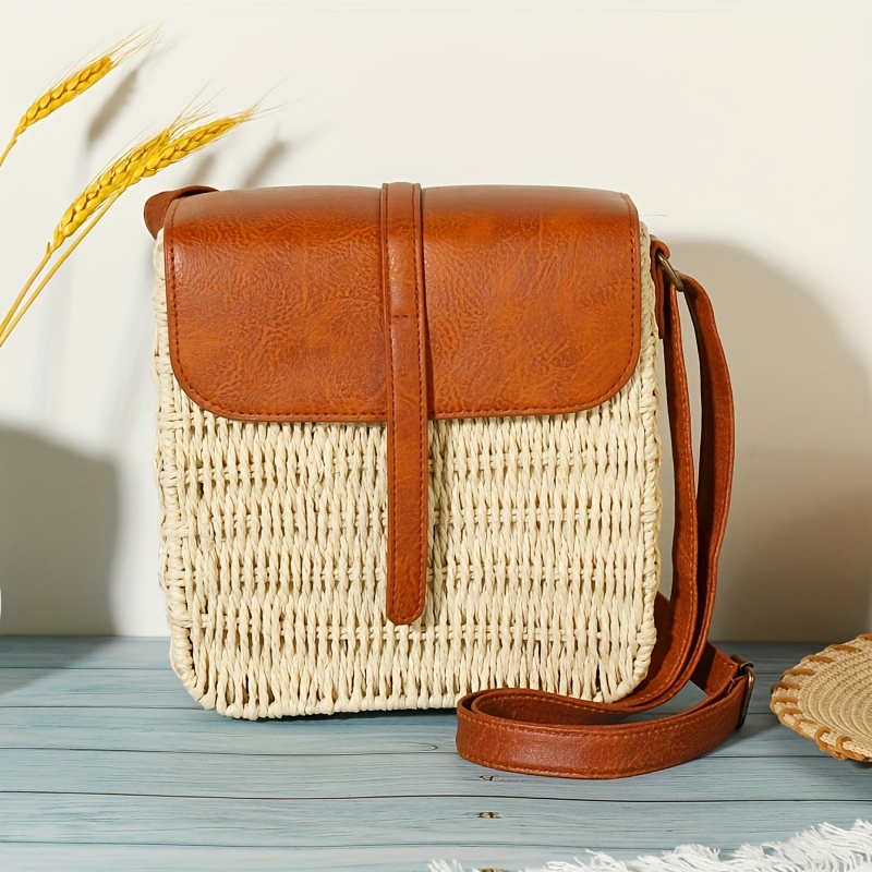 Handwoven Straw Beach Bag Women Mini Flap Crossbody Bag Retro French Style  Square Purse, Check Out Today's Deals Now