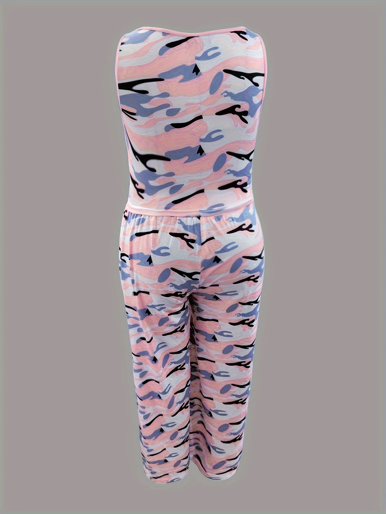 Camo Print Crop Tank Top & Pants Pajama Set