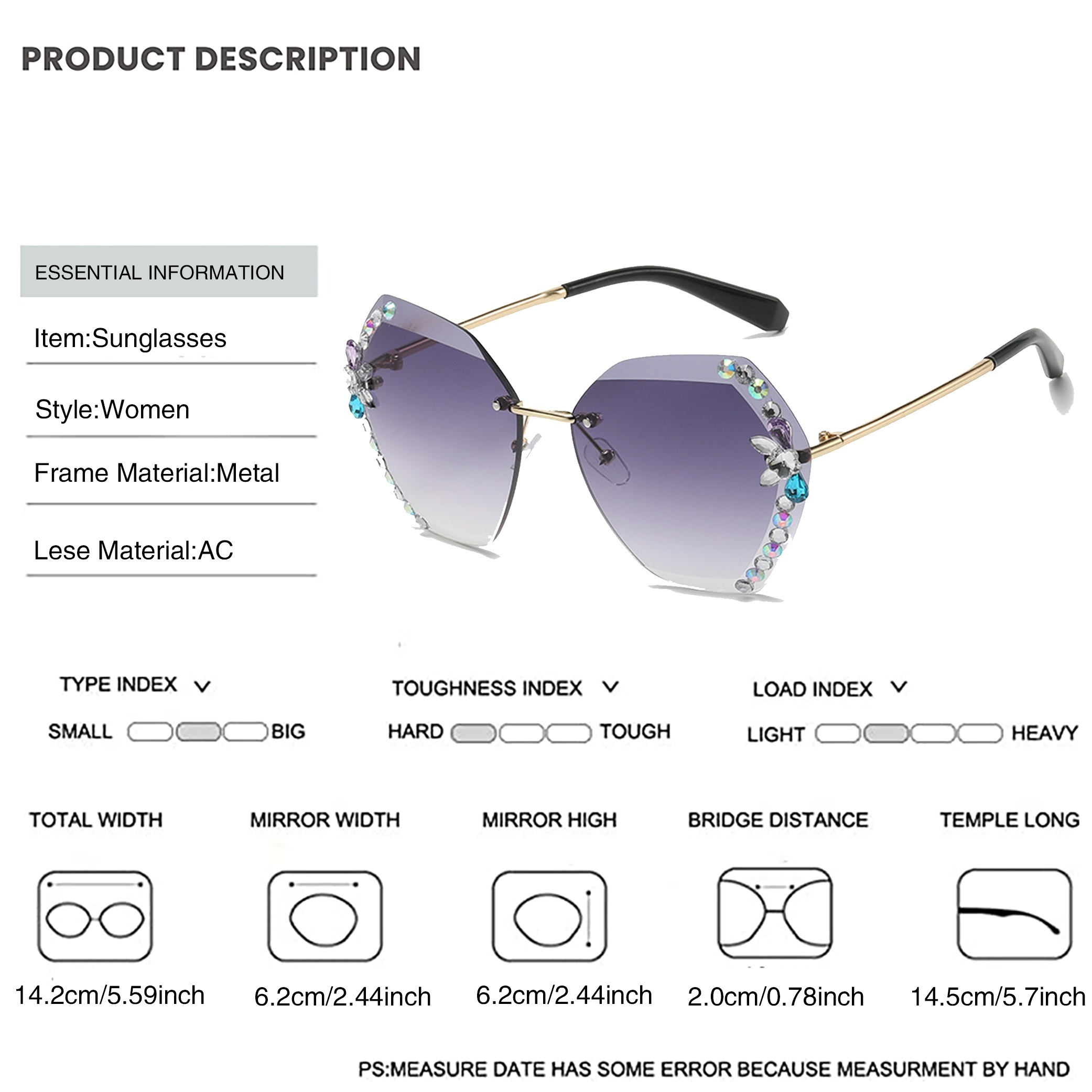 Oversized Rhinestone Gradient Sunglasses UV400