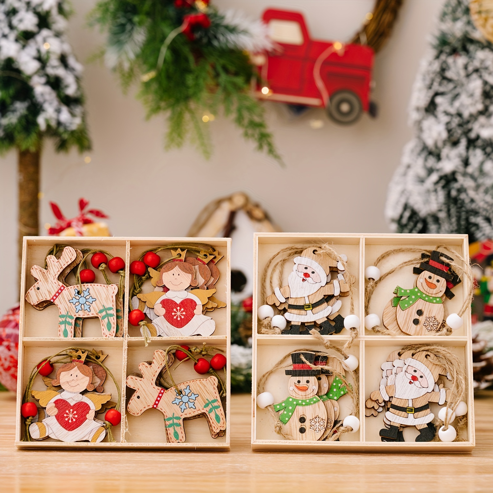 12Pcs/set Vintage Wooden Snowflakes Christmas Ornaments Christmas