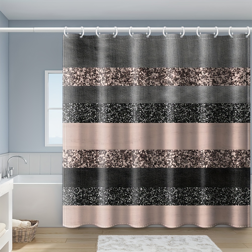Shower Curtain Black Gray Stripe Bathroom Window - Temu