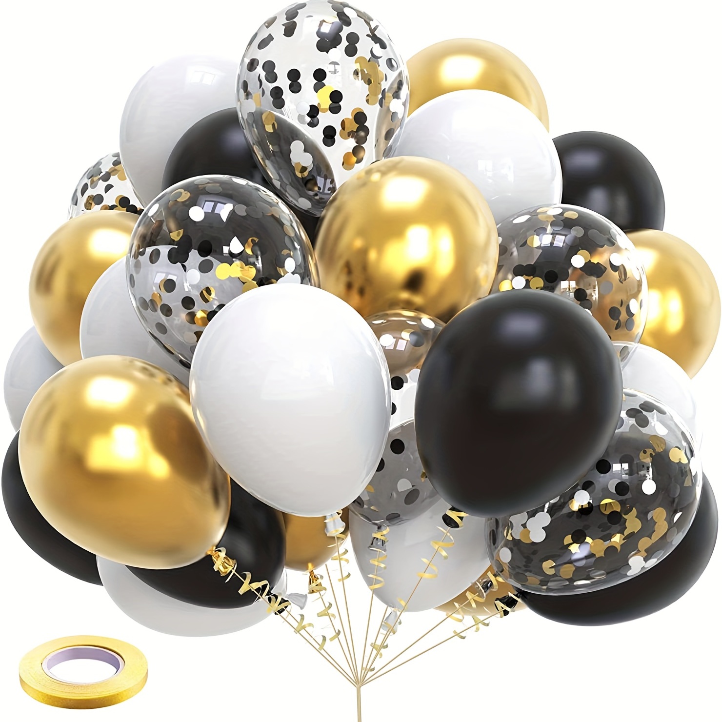 60Pcs Ballons Noir et Or, Helium Pour Ballon Or Métallisé Noir Ballon en  Latex Agate Noire Ballons Confettis Or Ballon Anniversaire Ballon Baby  Shower