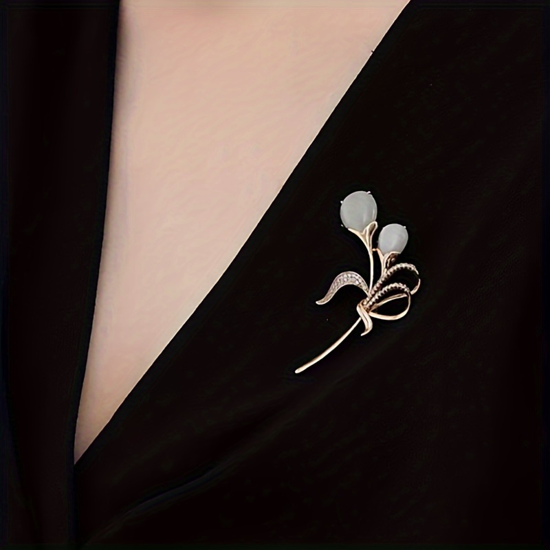 Elegant Rhinestone Decor Tulip Flower Brooch Pin For Girls - Temu