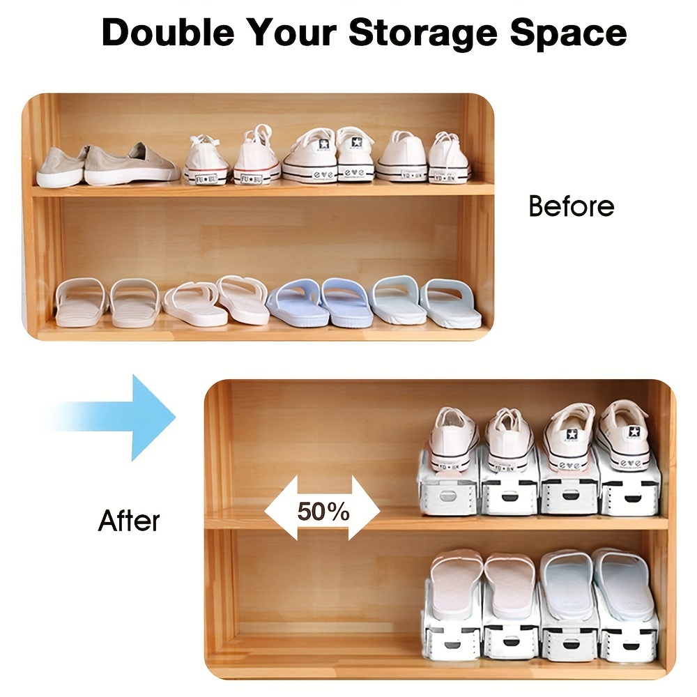 Shoe Rack for Closet Space Saver - 4Pcs Plastic Shoe Organizer for