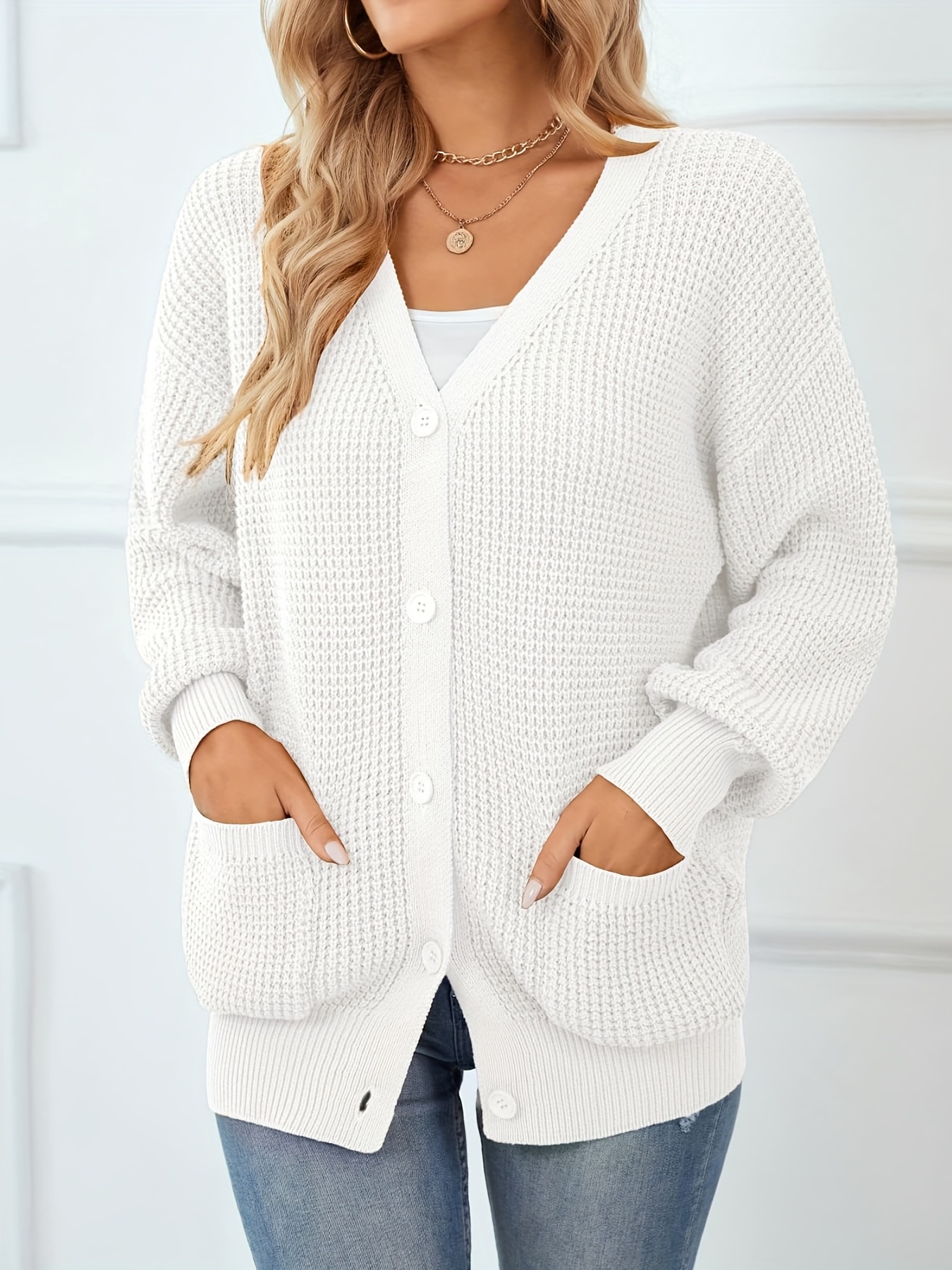 White button sweater online long sleeve