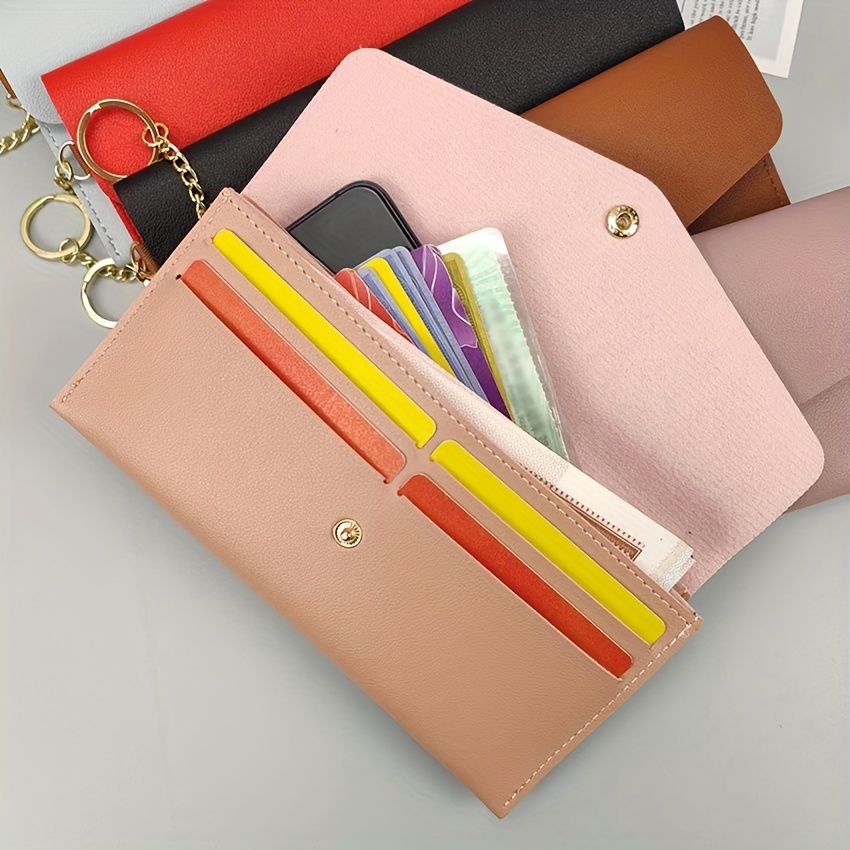 Floral Pattern Flap Long Purse, Faux Leather Textured Long Wallet, Female  Functional Solid Color Card Holder - Temu