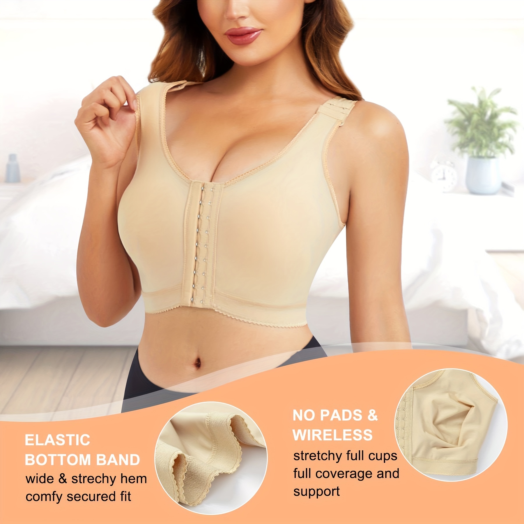 Post-Surgical Front Buckle Bra, Adjustable Wide Strap Wireless Support Bra,  Women's Underwear & Lingerie