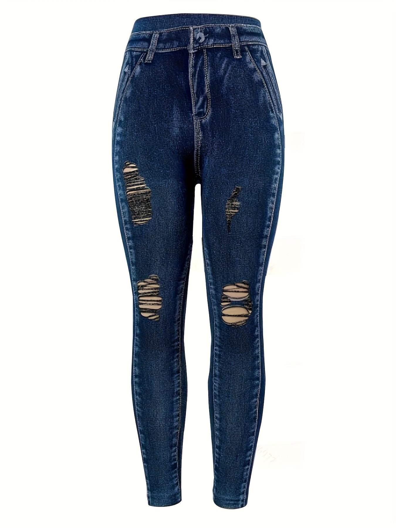 Plus Size Sexy Leggings, Women's Plus Denim Print Elastic High Rise High  Stretch Leggings