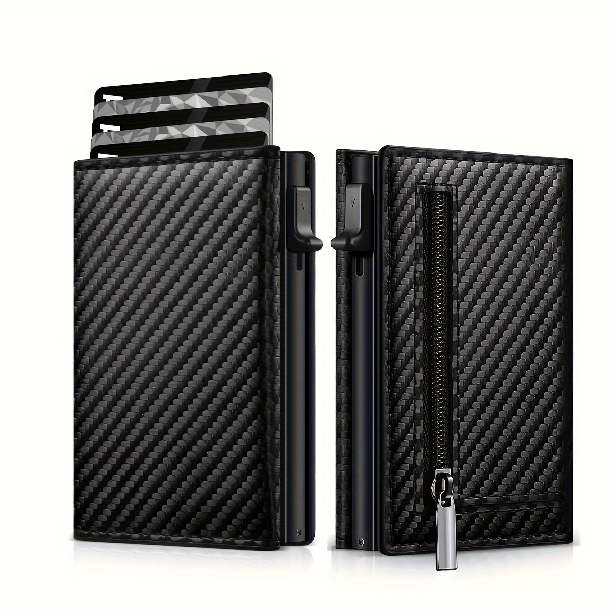 

1pc Men's Carbon Fiber Pattern Three-fold Magnetic Suction Card Holder, Men's Wallet With Zipper Anti-theft Scan Wallet