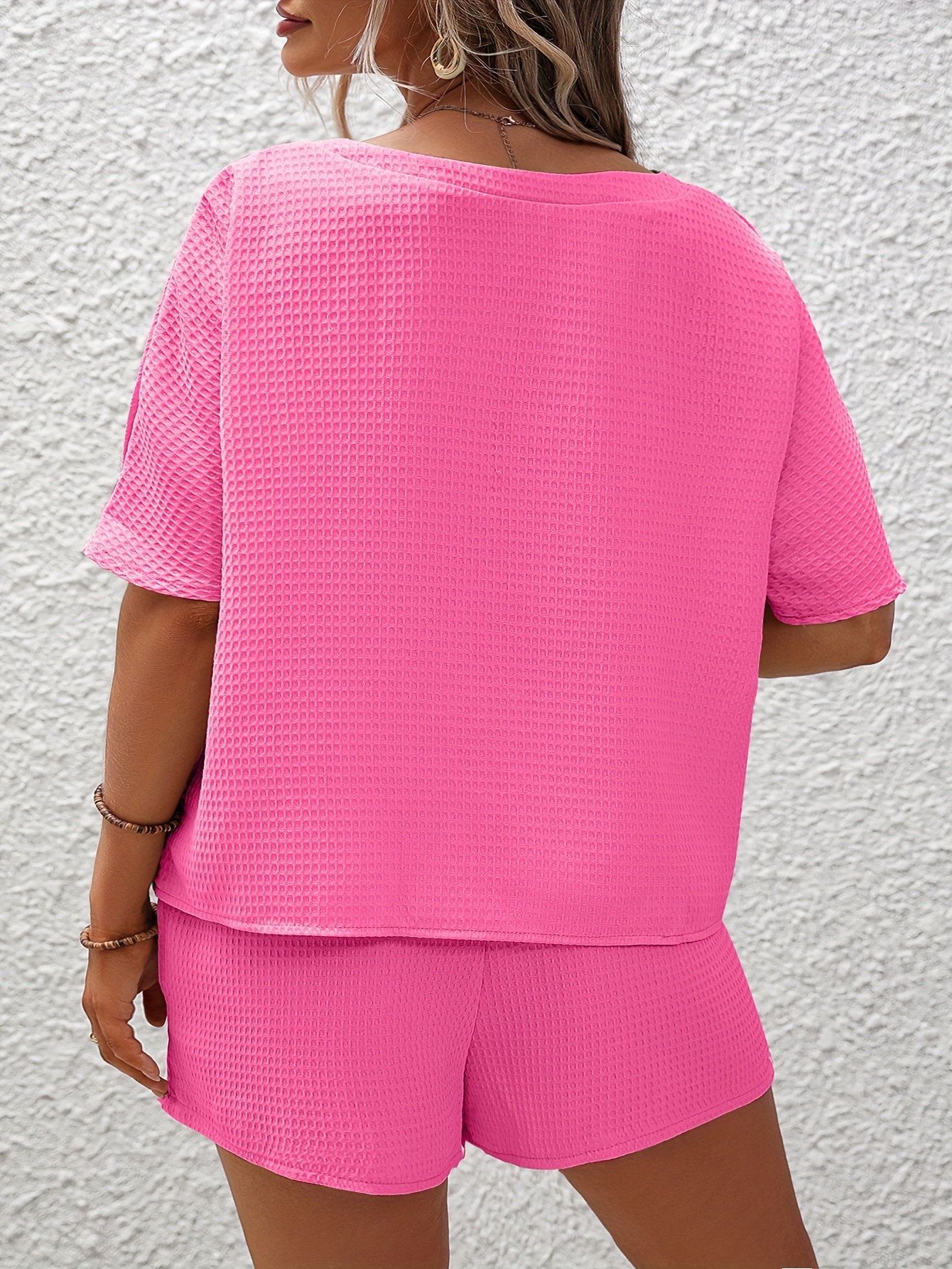 Waffle Knit Top & Drawstring Shorts 2PC Set