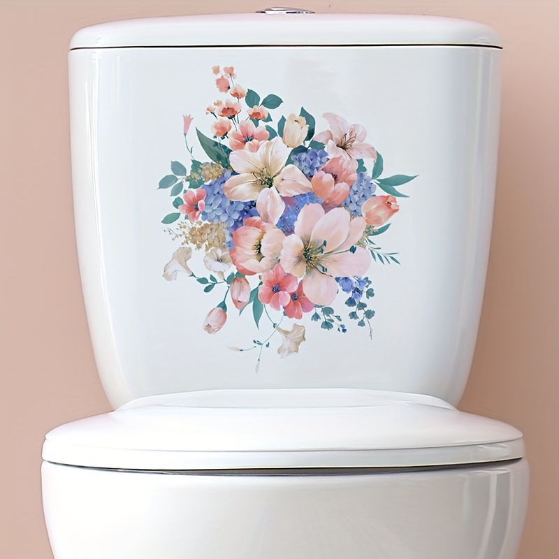 Flower Bird Pattern Toilet Lid Decal Self Adhesive Sticker