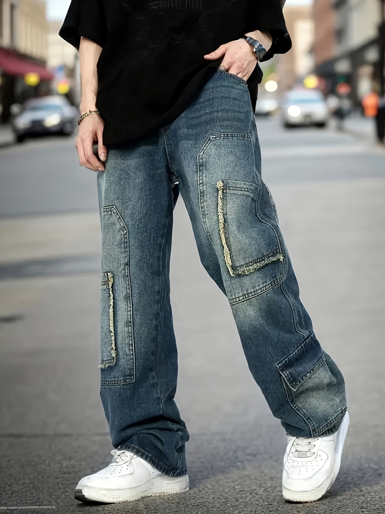 Hip Hop Creative Trim Jeans Men's Casual Street Style - Temu