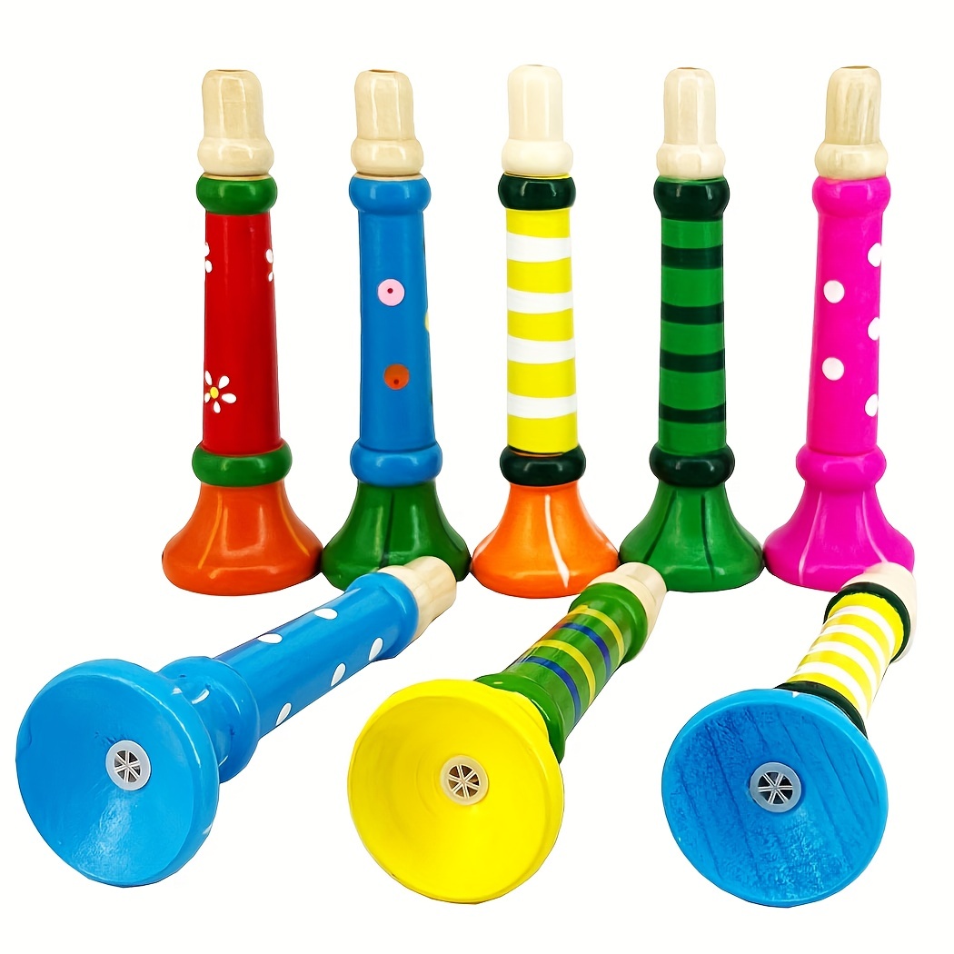 Juego de 2 uds de instrumentos de juguete, trompeta de madera con sonido de  corneta de madera, silbato educativo, juego de instrumentos musicales
