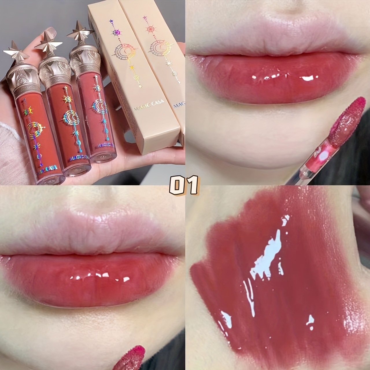 3pcs Little Star Stick Mirror Lip Glaze Hydrating Lip Gloss