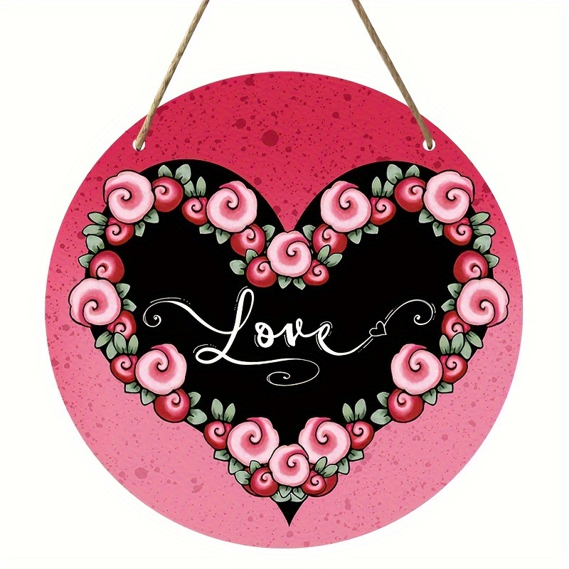 1pc, Valentine's Day Heart Wreaths For Front Door Wooden Door Sign