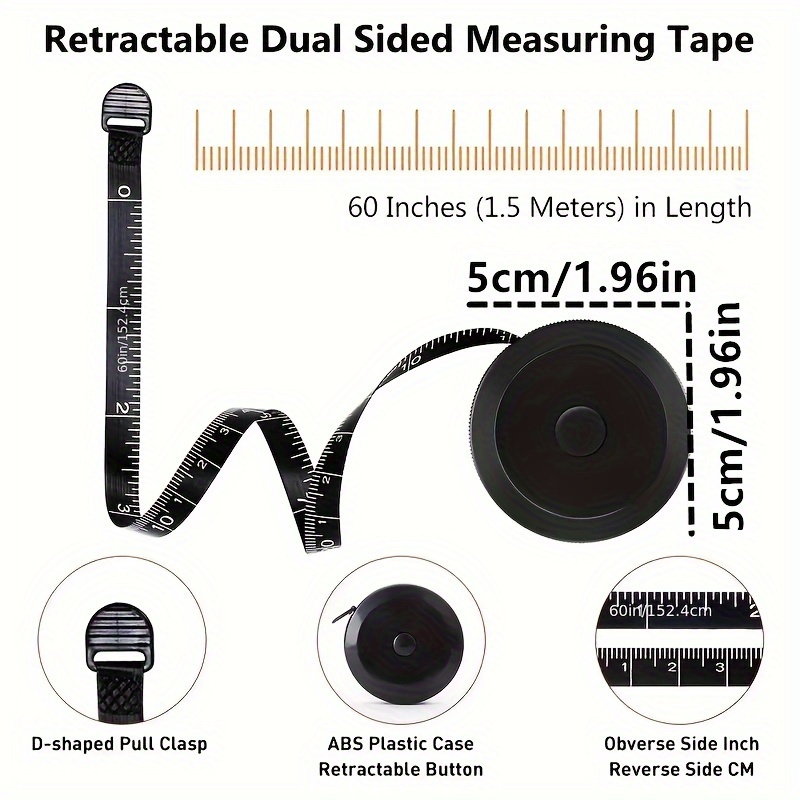 Soft Tape Measure Tape Retractable for Body Fabric Sewing 1.5M, Tailor  Cloth Knitting Craft Weight Loss Measurements Dual Sided Tape (Pack of 1  Black)