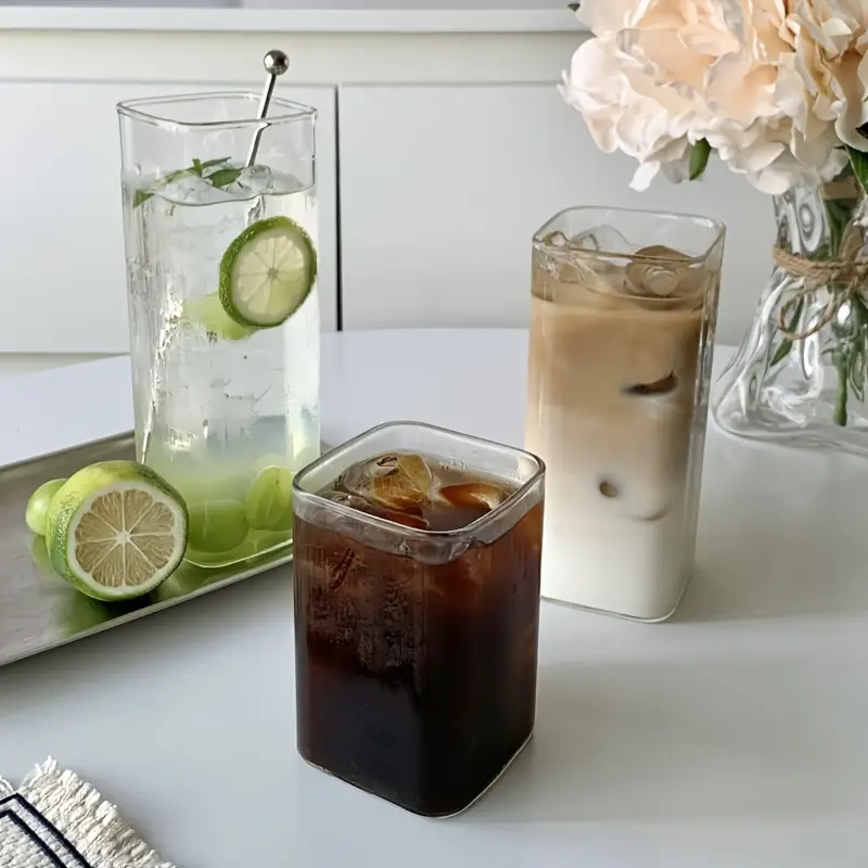 Square Glass Cup, Transparent Water Cup, Iced Coffee Cups
