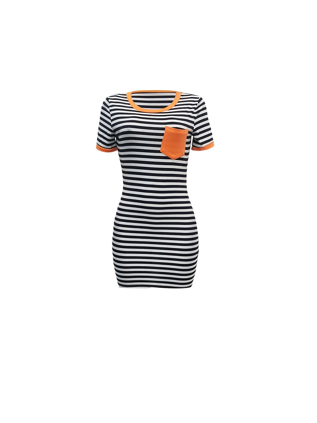 Color Block Striped Print Dress Casual Short Sleeve Bodycon - Temu Canada