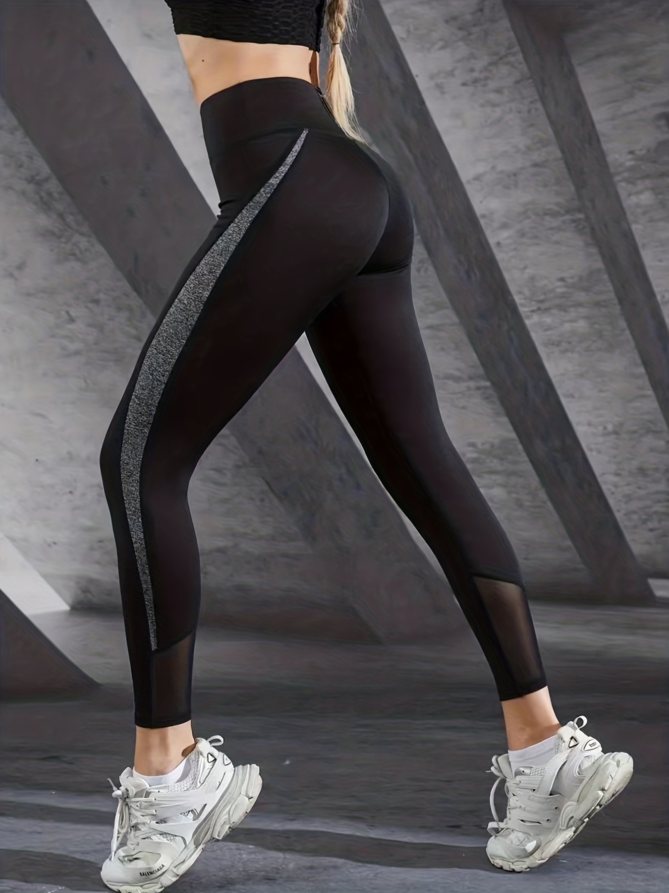 Mesh Contrast Yoga Butt Lifting Sports Leggings, Hip Lifting Slim Workout  Running Fitness Tight Pants, Women's Activewear