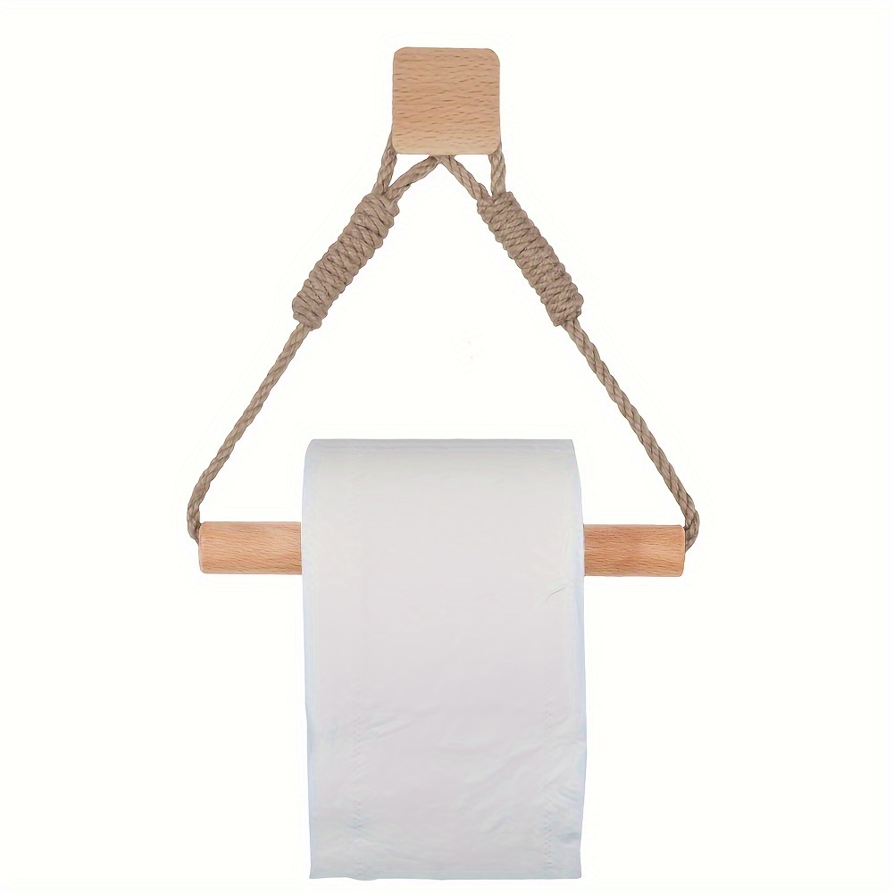 1pc Toilet Paper Holder, Bath Towel Holder, Paper Holder, Wooden Hook Set,  Multi-purpose Hemp Rope, Hanging Towel Holder, Roll Paper Holder, Bathroom