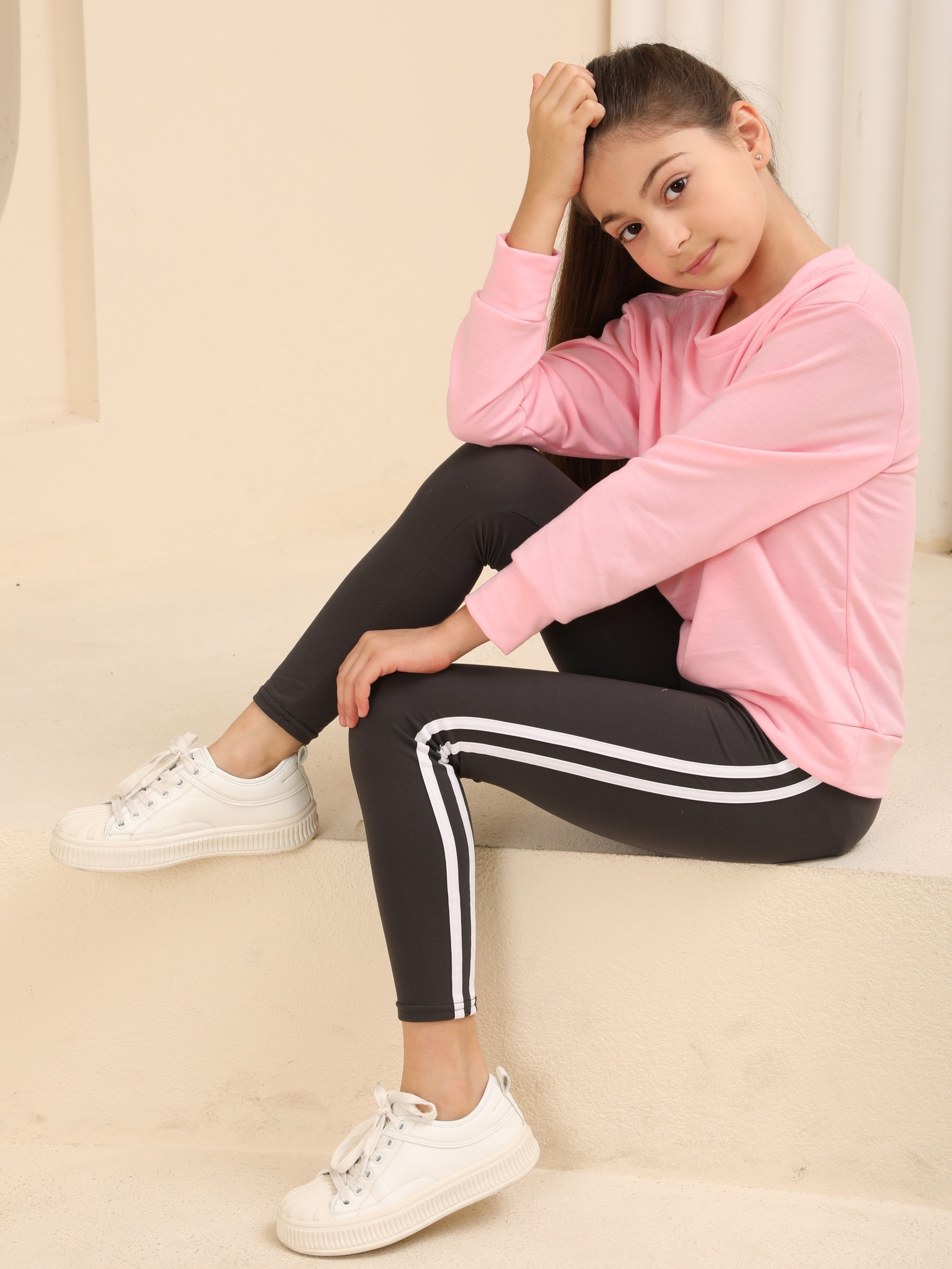 Comfy Stretchy Solid Stripped Side Leggings Casual - Temu
