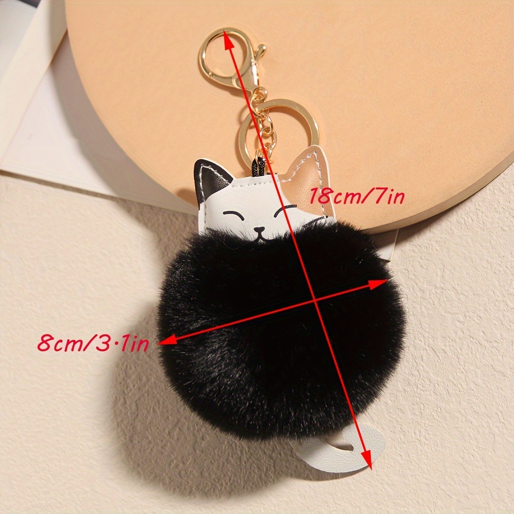 Cute Ball Pom Pom Keychain Women Bag Car Key Chain Charm Pendant (Black)