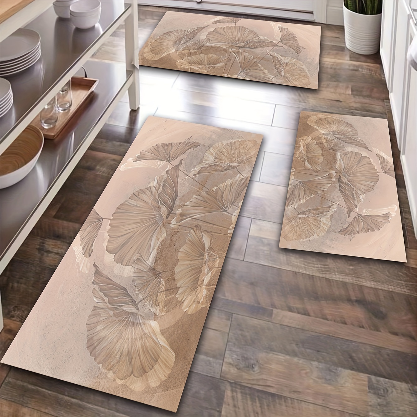 Leaves Pattern Kitchen Carpet Waterproof Oilproof Home Entrance