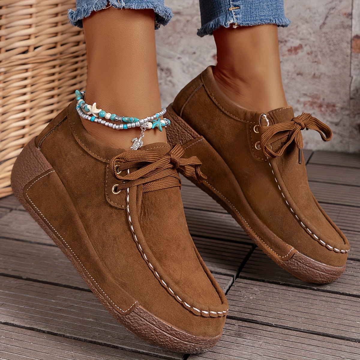 women's casual slip-on sneakers - lightweight, comfortable low-top walking shoes in brown cover with brogue detailing, wear, - , pu sole, ladies sneakers, women shoes | Great Deals | Temu