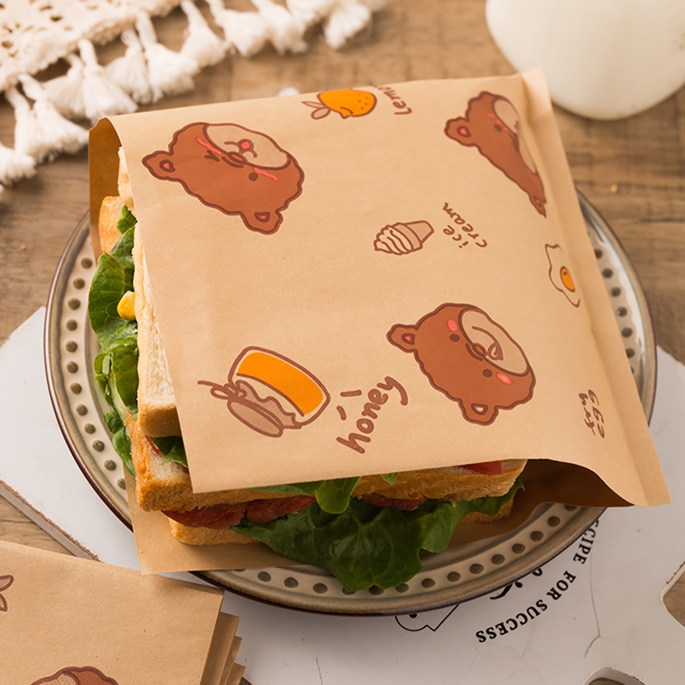 Little Bear Pattern Sandwich Packaging Bag Hamburg Packaging Bag