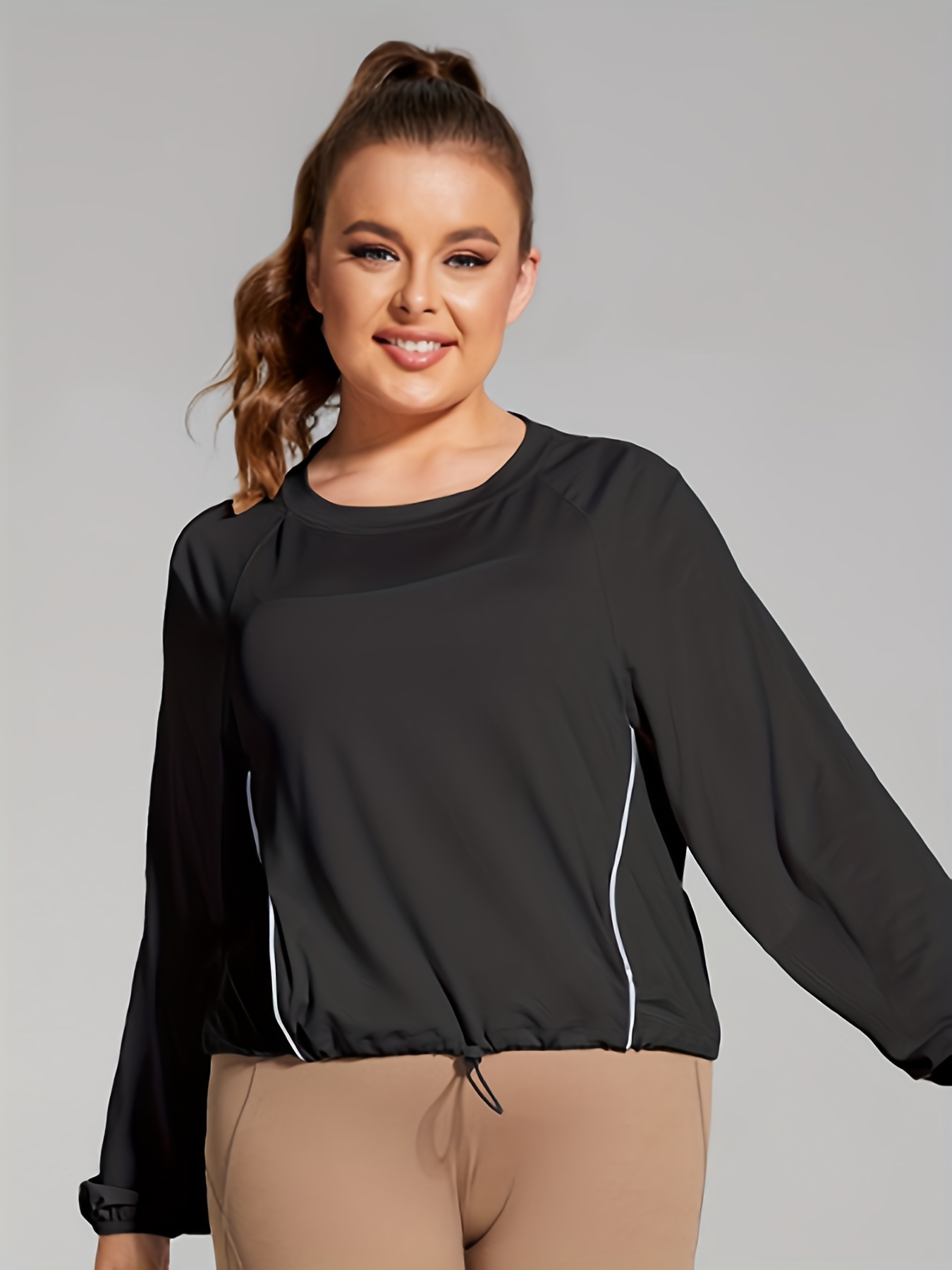 Plus Size Sports Top Women's Plus Solid Long Sleeve Medium - Temu  Philippines