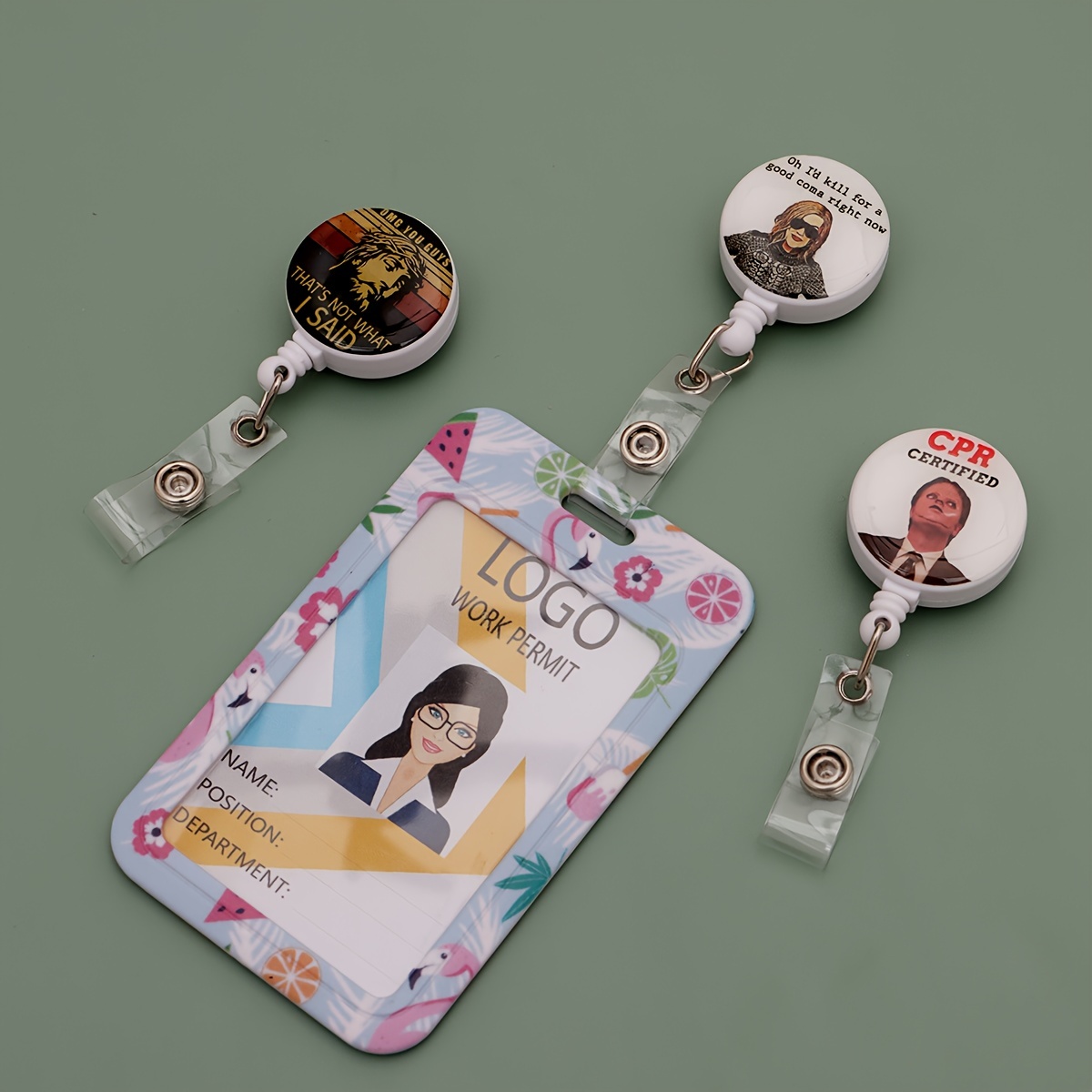 5pcs Cute & Funny Badge Reels - Perfect for Office Men & Women -  Retractable Badge Holders & Lanyards for ID Badges